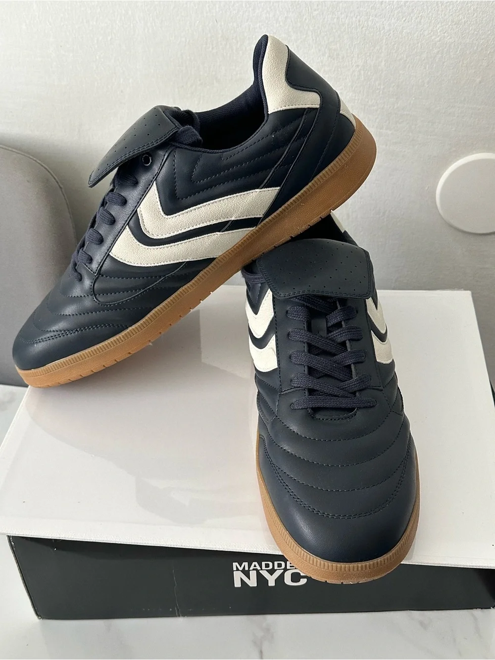 Madden NYC Navy & Cream Low-Top Sneakers